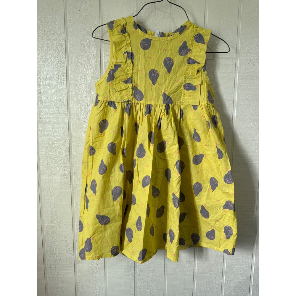 Yureie Girls Yellow Pear Print Ruffle Sleeveless Dress Size 140/68